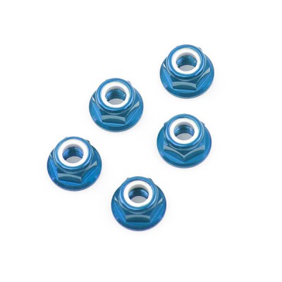 Tamiya Aluminum Flanged Locknuts 4mm (Blue, 5 pcs)